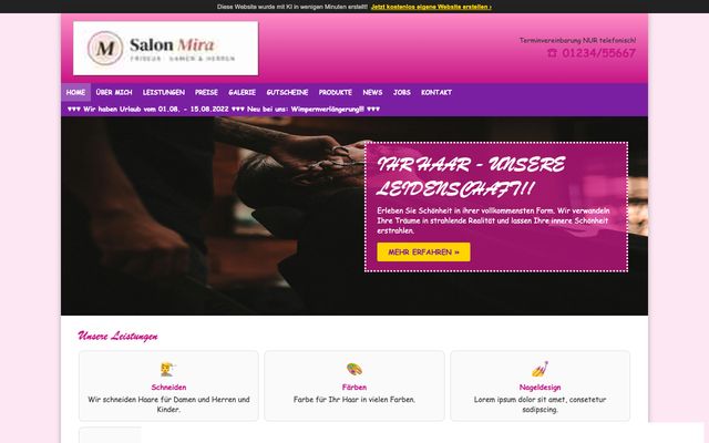 Vorher: Friseur-Website aus dem Baukasten