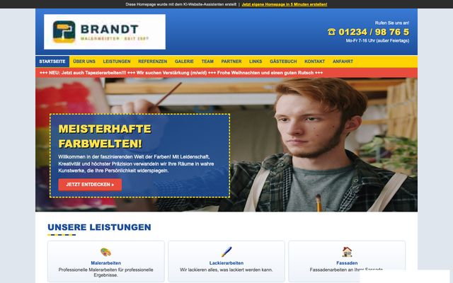 Vorher: Malerbetrieb-Website aus dem Baukasten